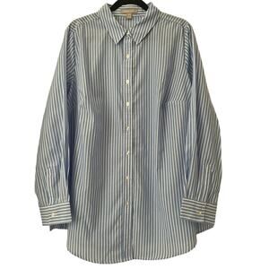 Woman Within Striped Button Down Blouse Womens Size 18-20 Blue White Work Career